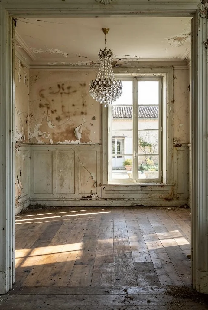 French country bathroom before renovation empty room