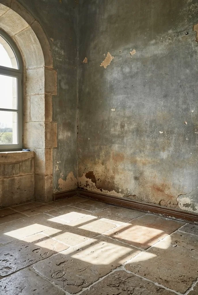 French country bathroom before renovation empty room