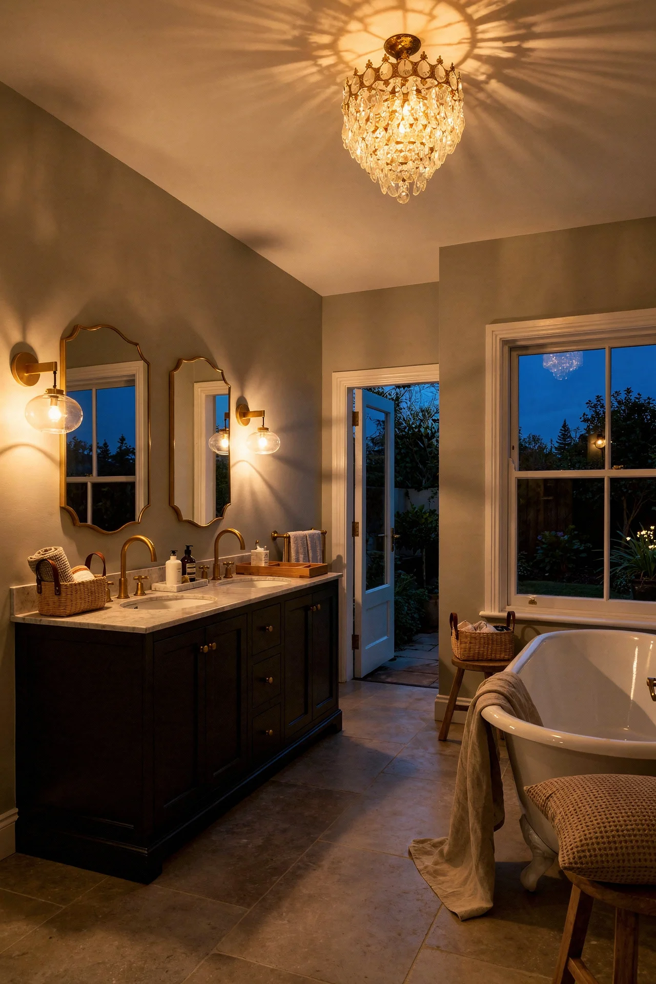 French Country Bathroom evening lighting french bathroom lighting