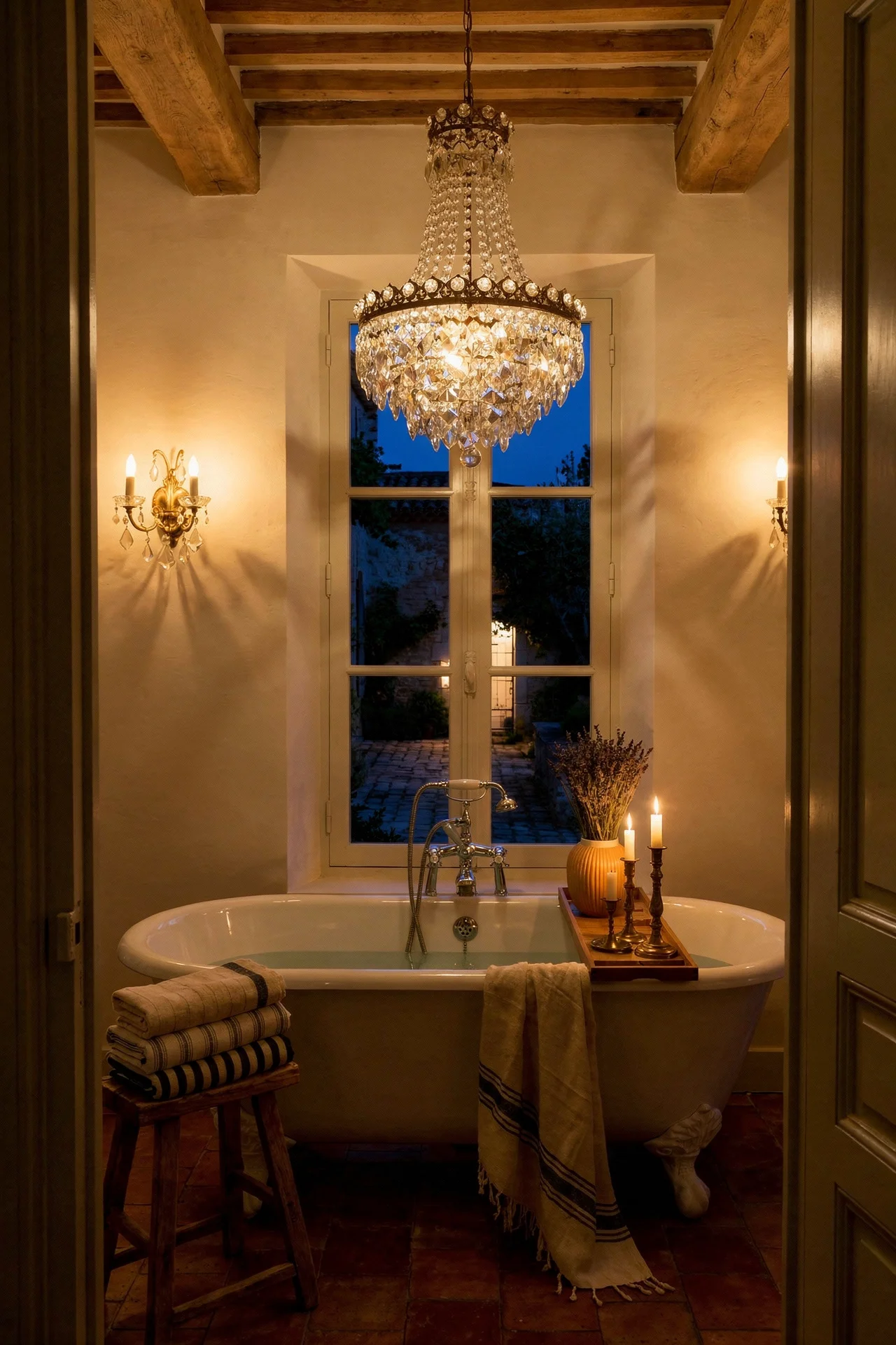French Country Bathroom evening lighting french bathroom lighting