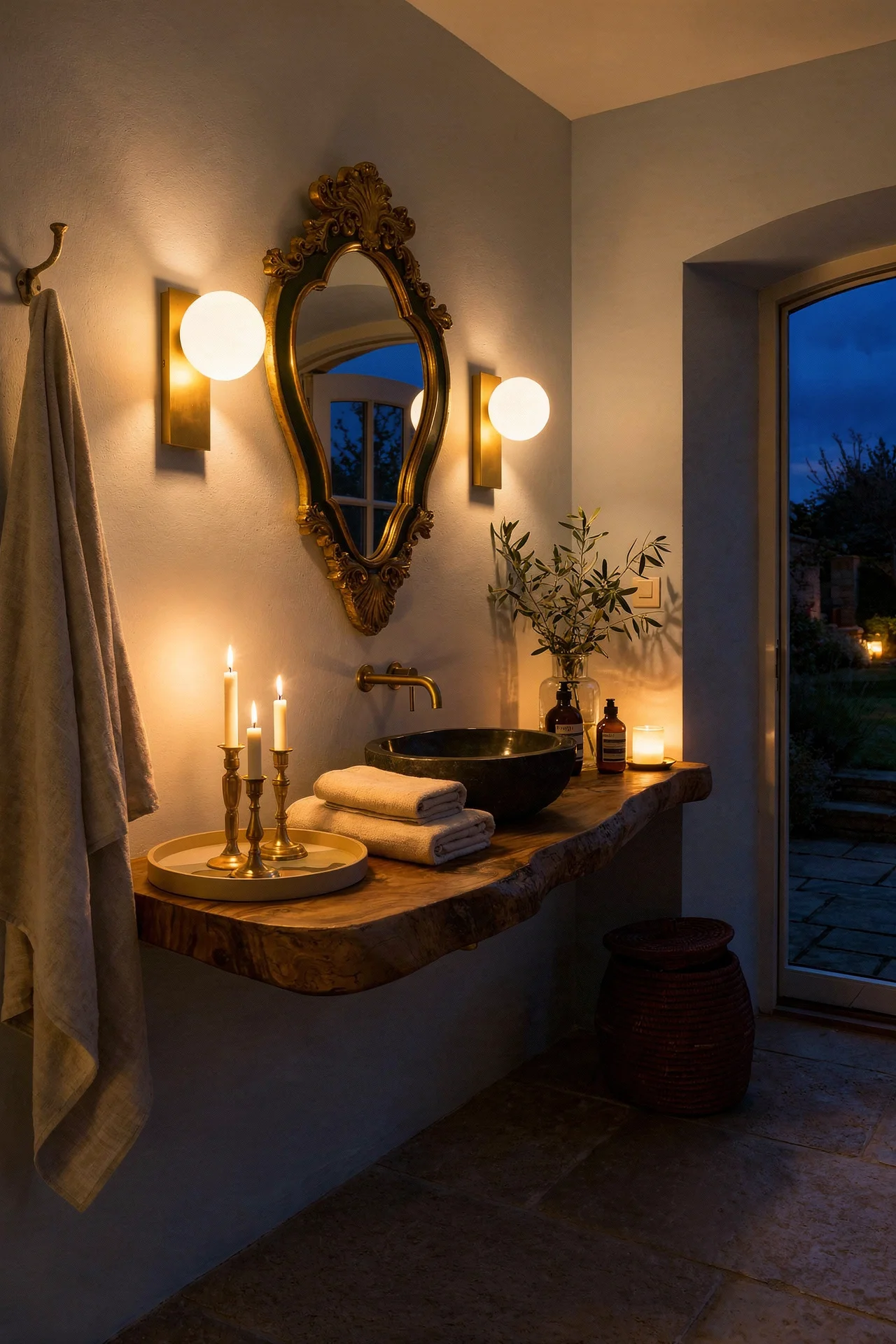 French Country Bathroom evening lighting french country bathroom mirror