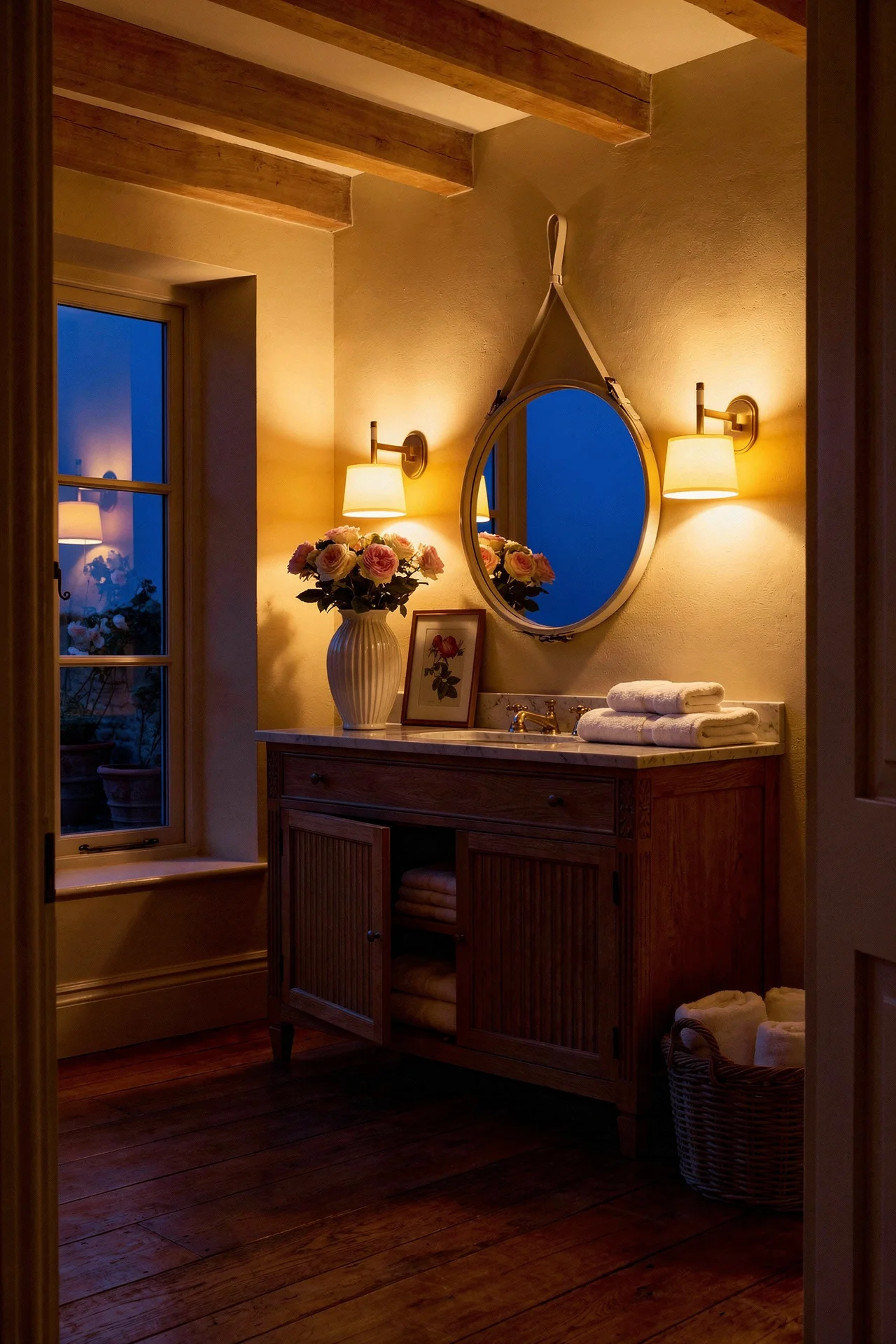 French Country Bathroom evening lighting french country bathroom vanity