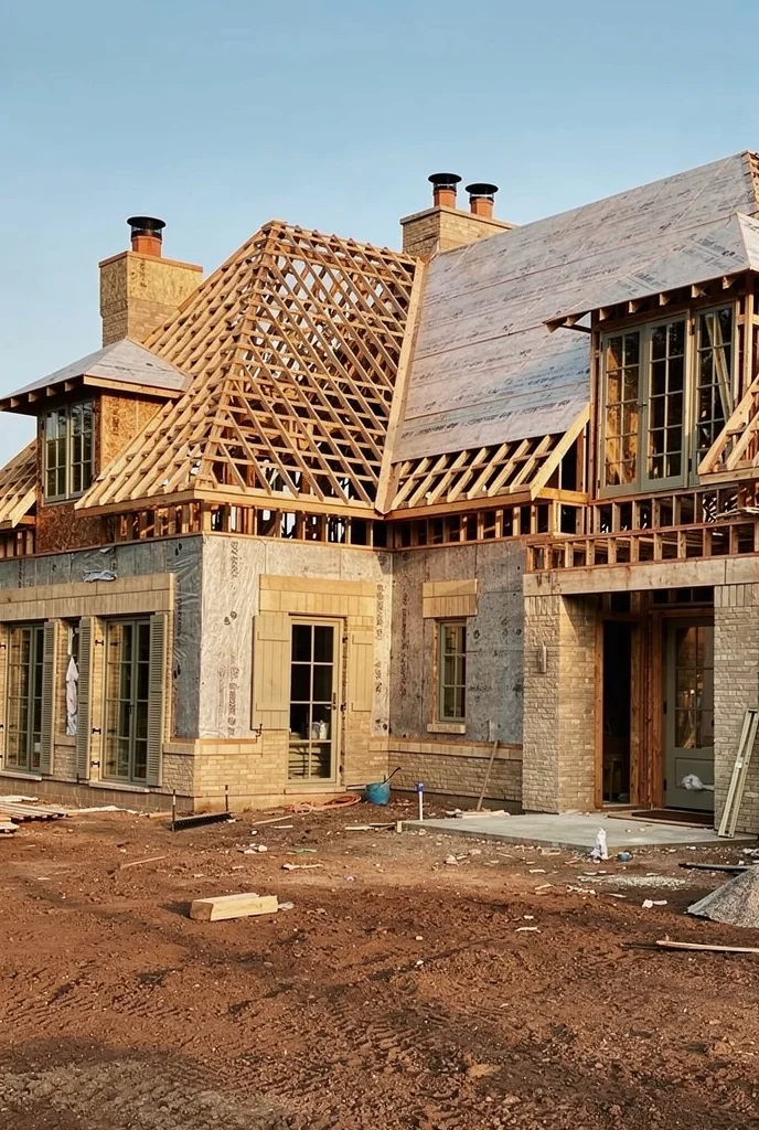 French country exterior before renovation empty construction