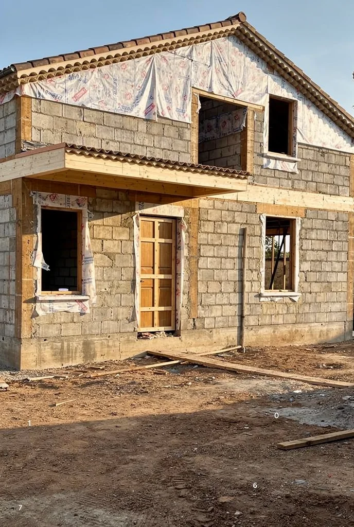 French country exterior before renovation empty construction phase