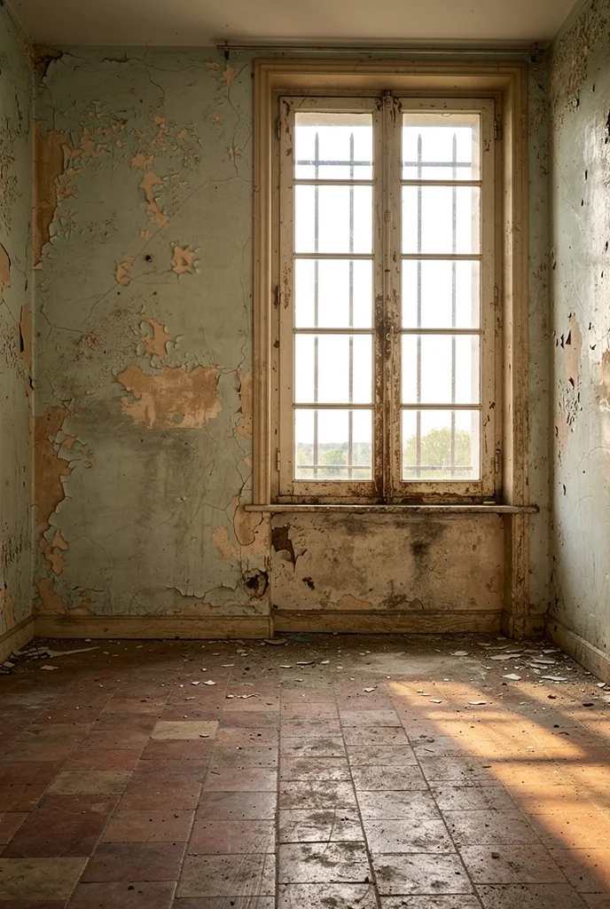 Blue french country kitchen before renovation empty room
