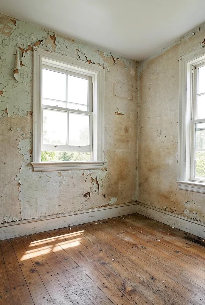 French country kitchen open shelves before renovation empty room