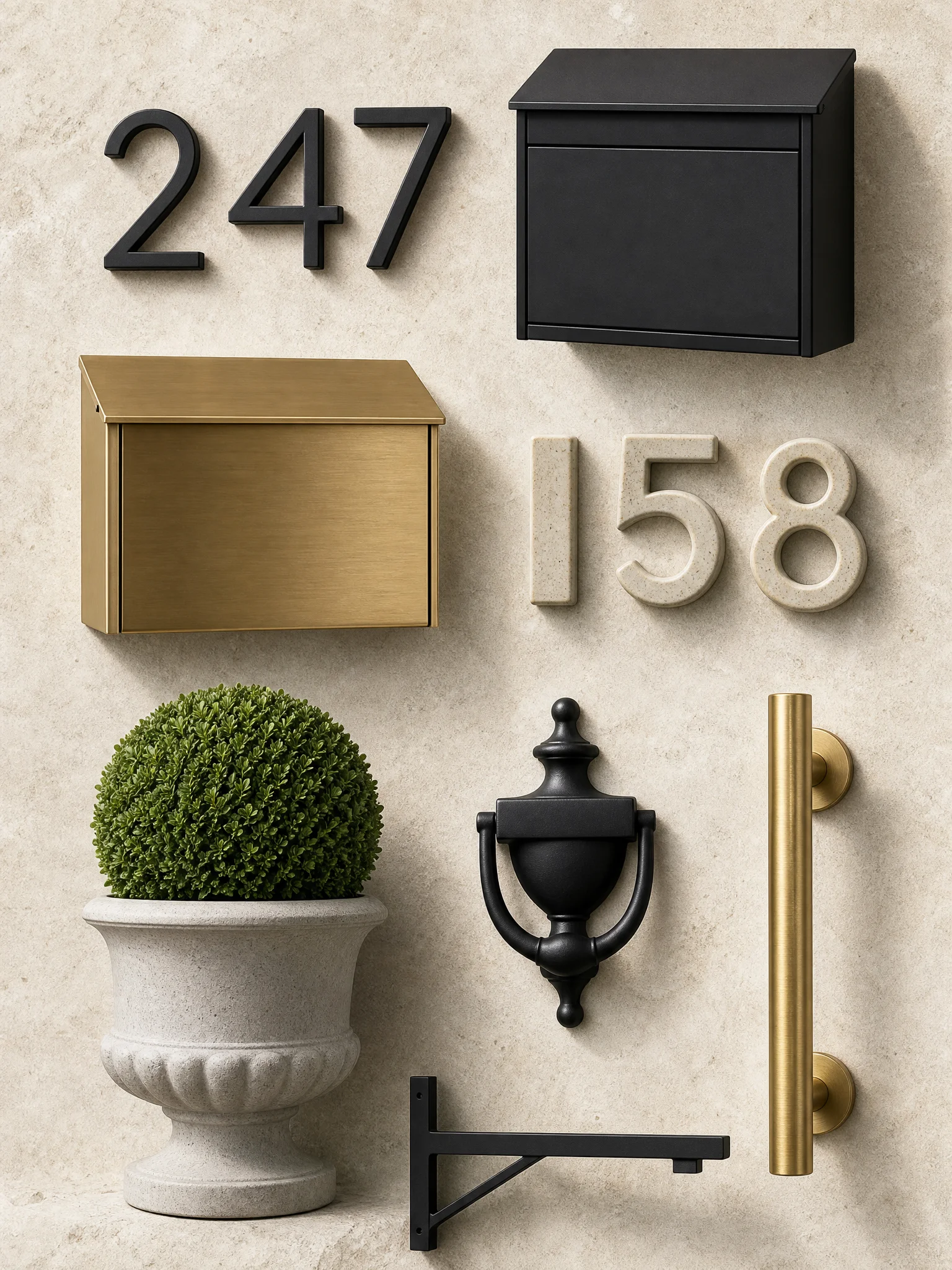 Modern exterior accessories_collage featuring curated home decor products