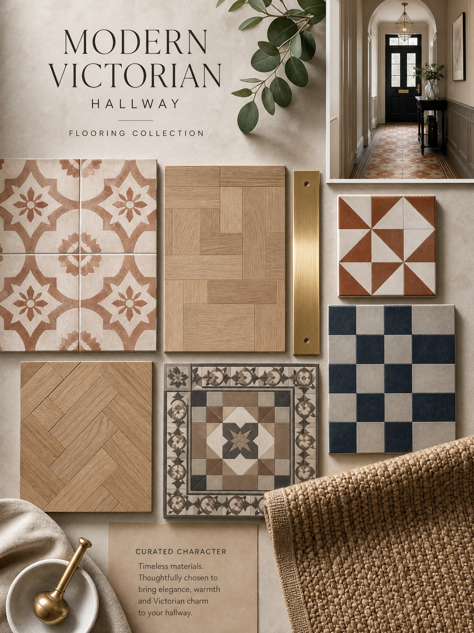 Modern hallway flooring_collage featuring curated home decor products