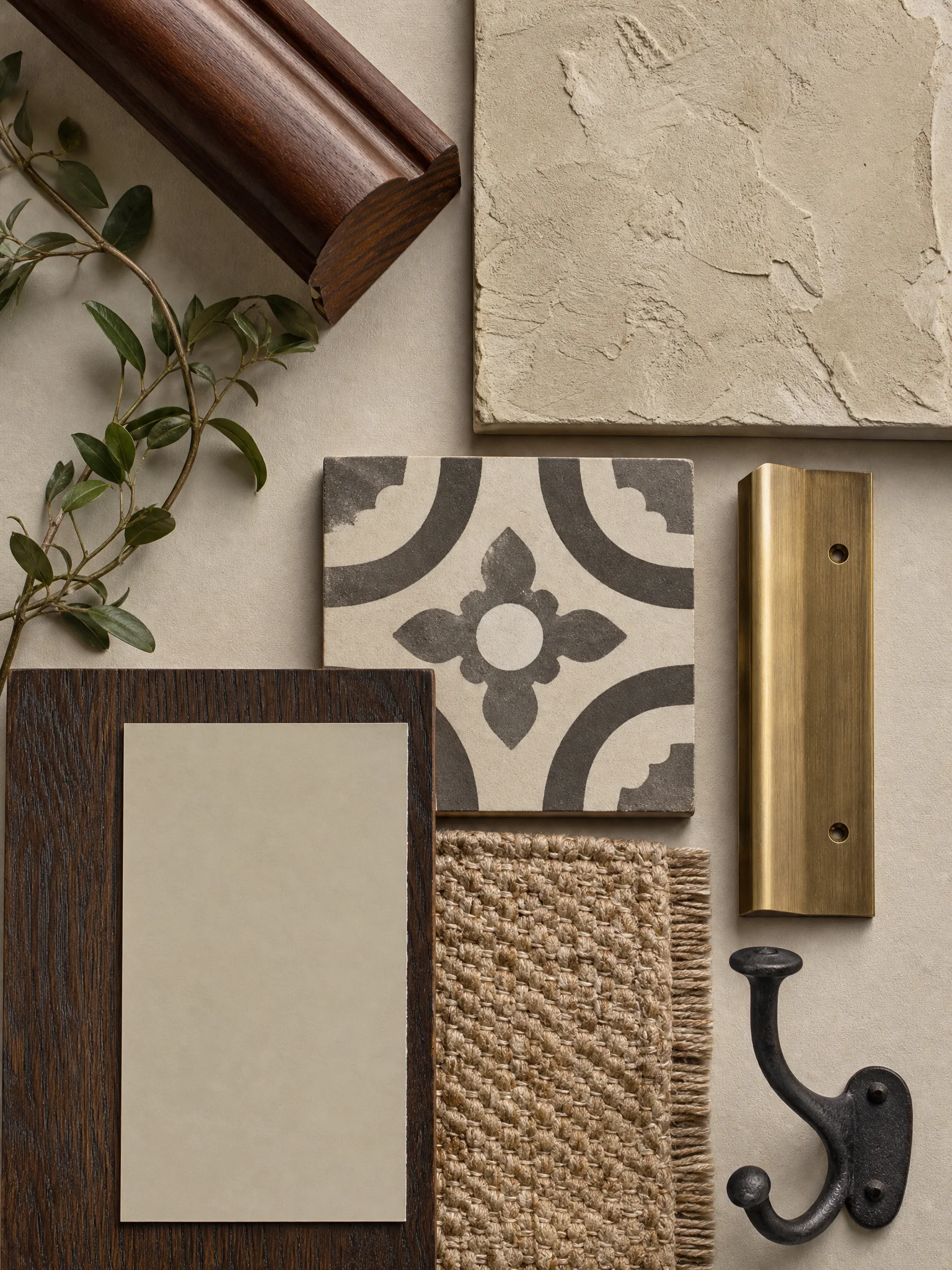 Modern hallway materials_collage featuring curated home decor products