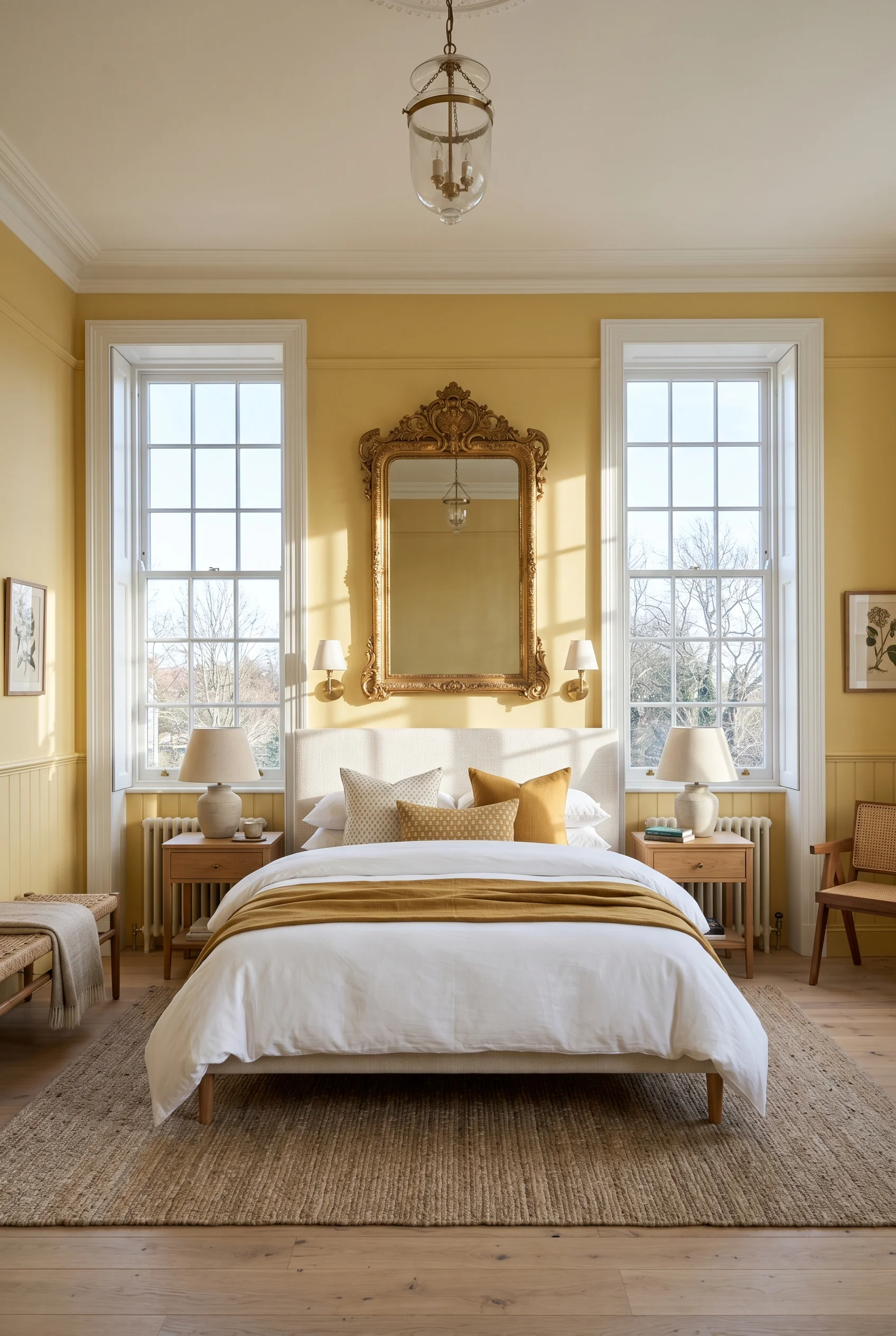 Victorian Bedroom design scene against Dayroom Yellow walls