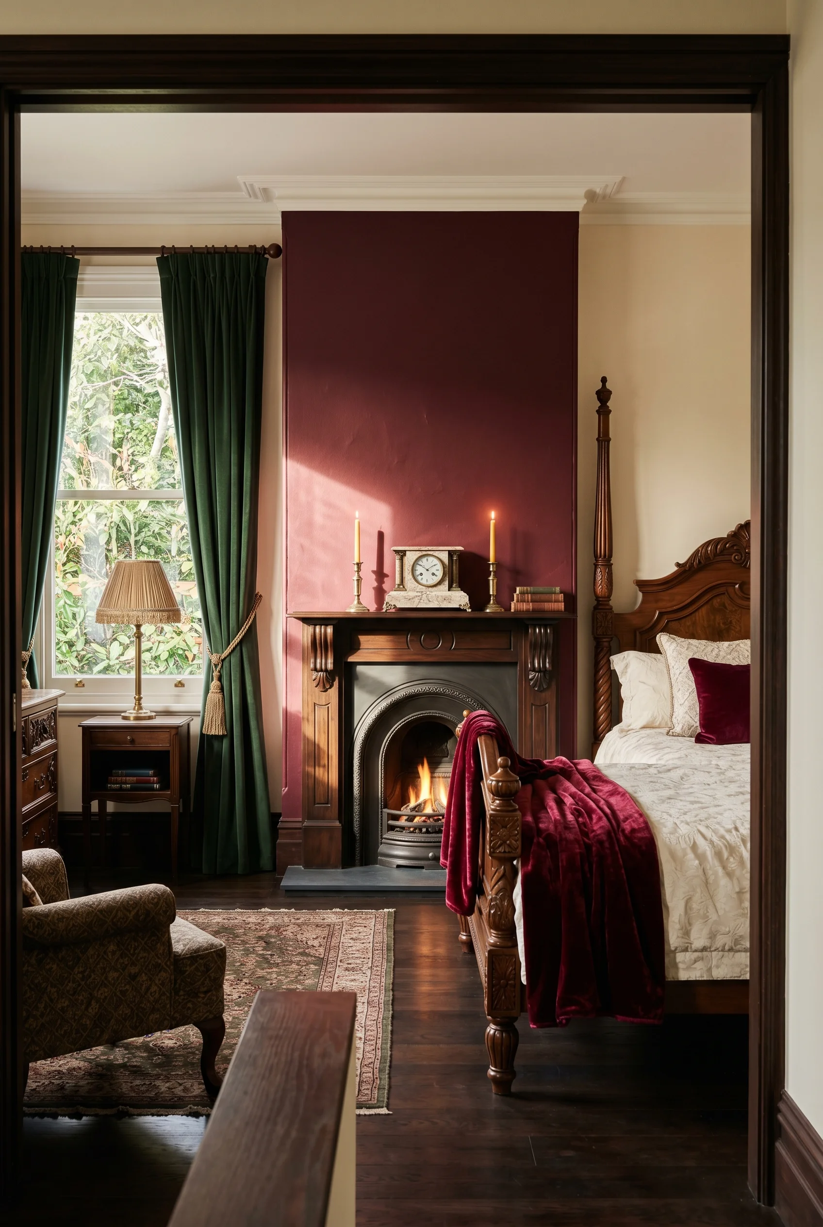 Victorian Bedroom design scene against Preference Red walls