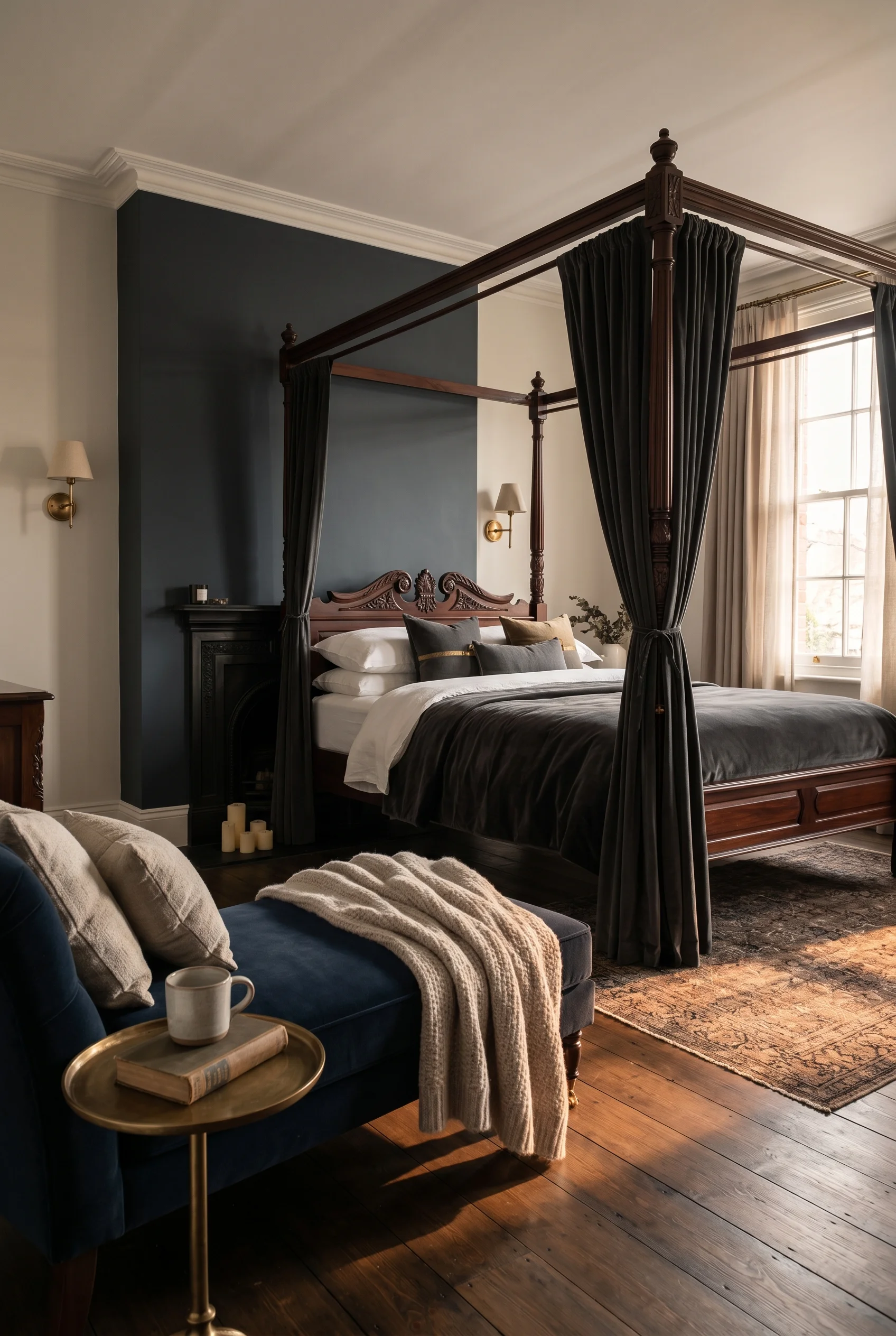 Victorian Bedroom design scene against Railings walls