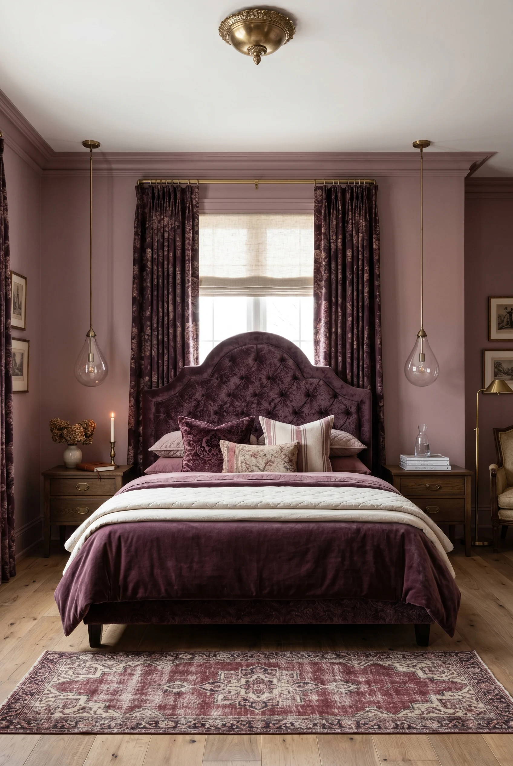 Victorian Bedroom design scene against Sulking Room Pink walls