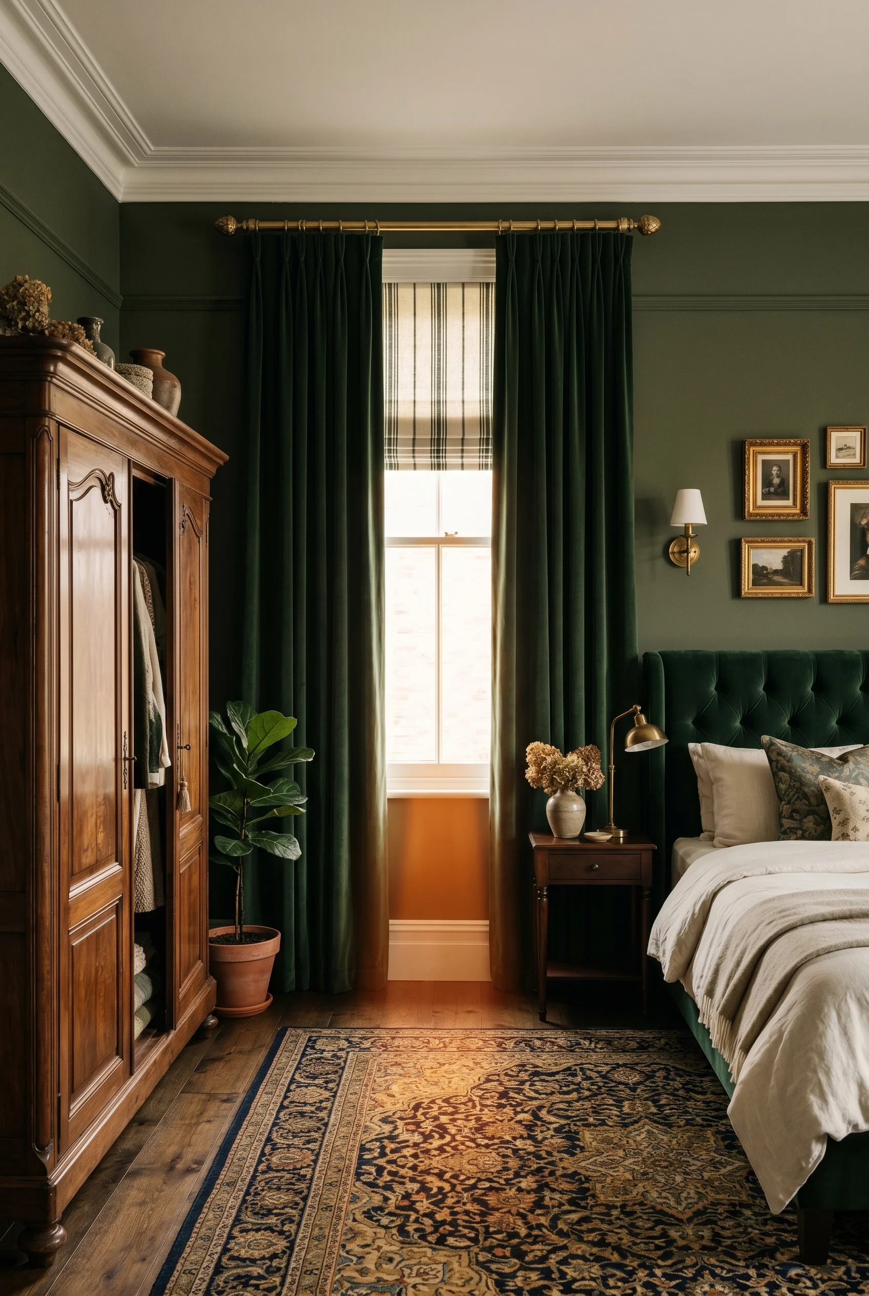 Victorian Bedroom featuring and drapes against Minster Green walls