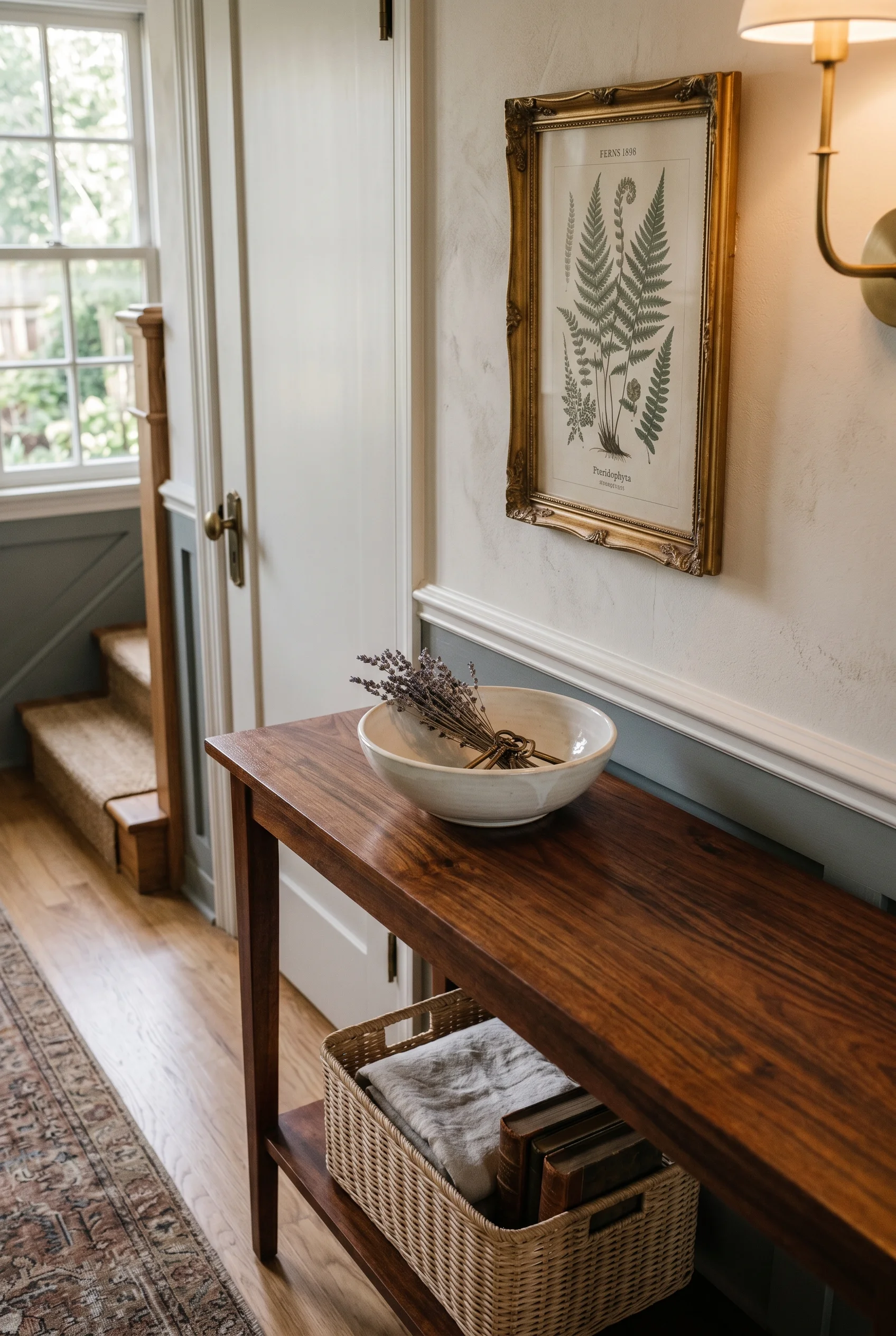 Victorian Hallway design scene against Setting Plaster on plaster above dado; wainscot in Down Pipe walls
