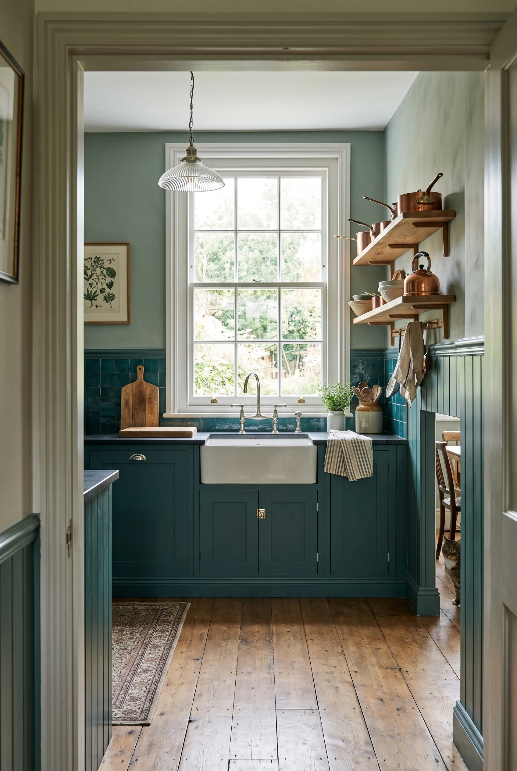 Victorian Kitchen design scene against Breakfast Room Green walls