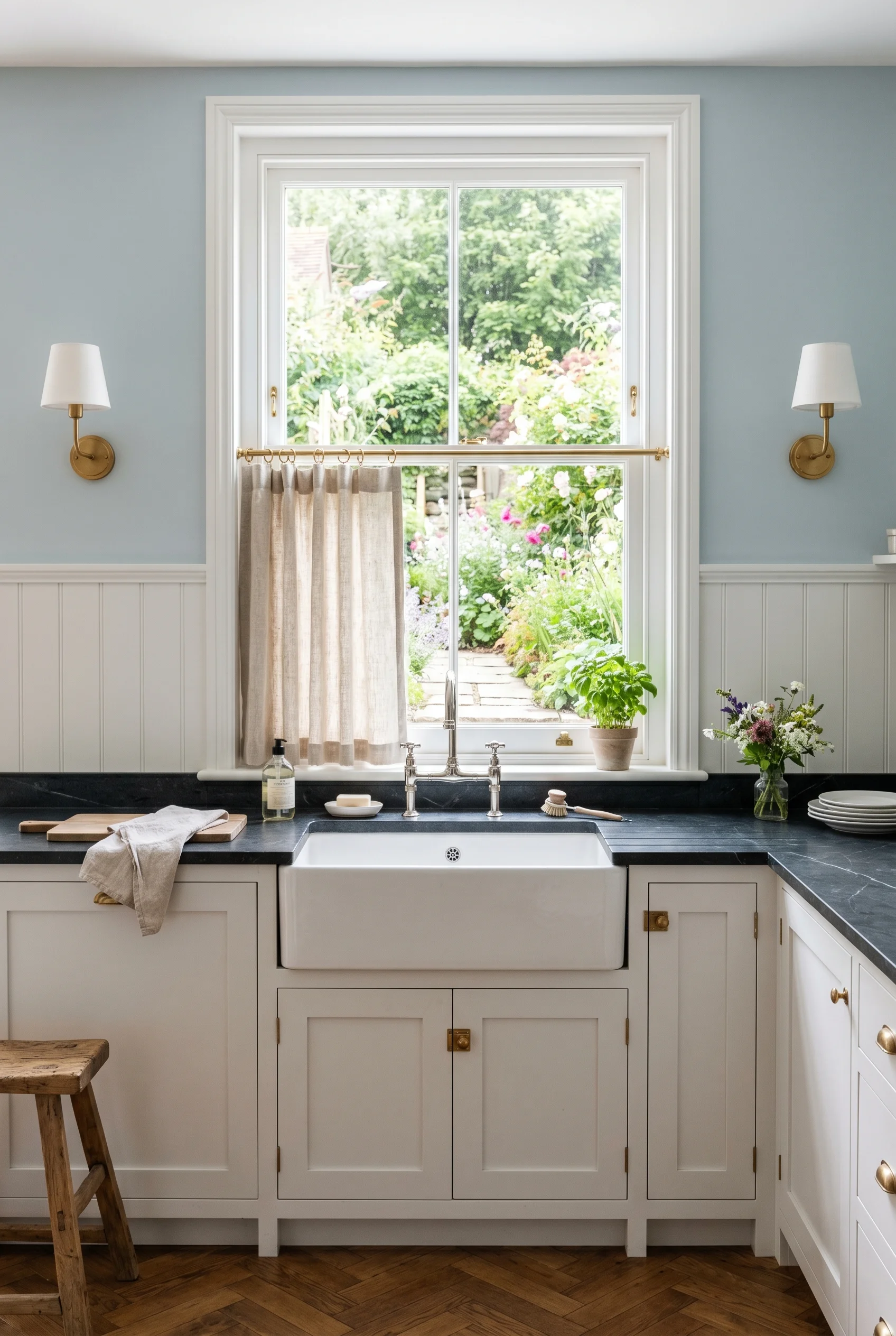 Victorian Kitchen design scene against Powder Blue walls