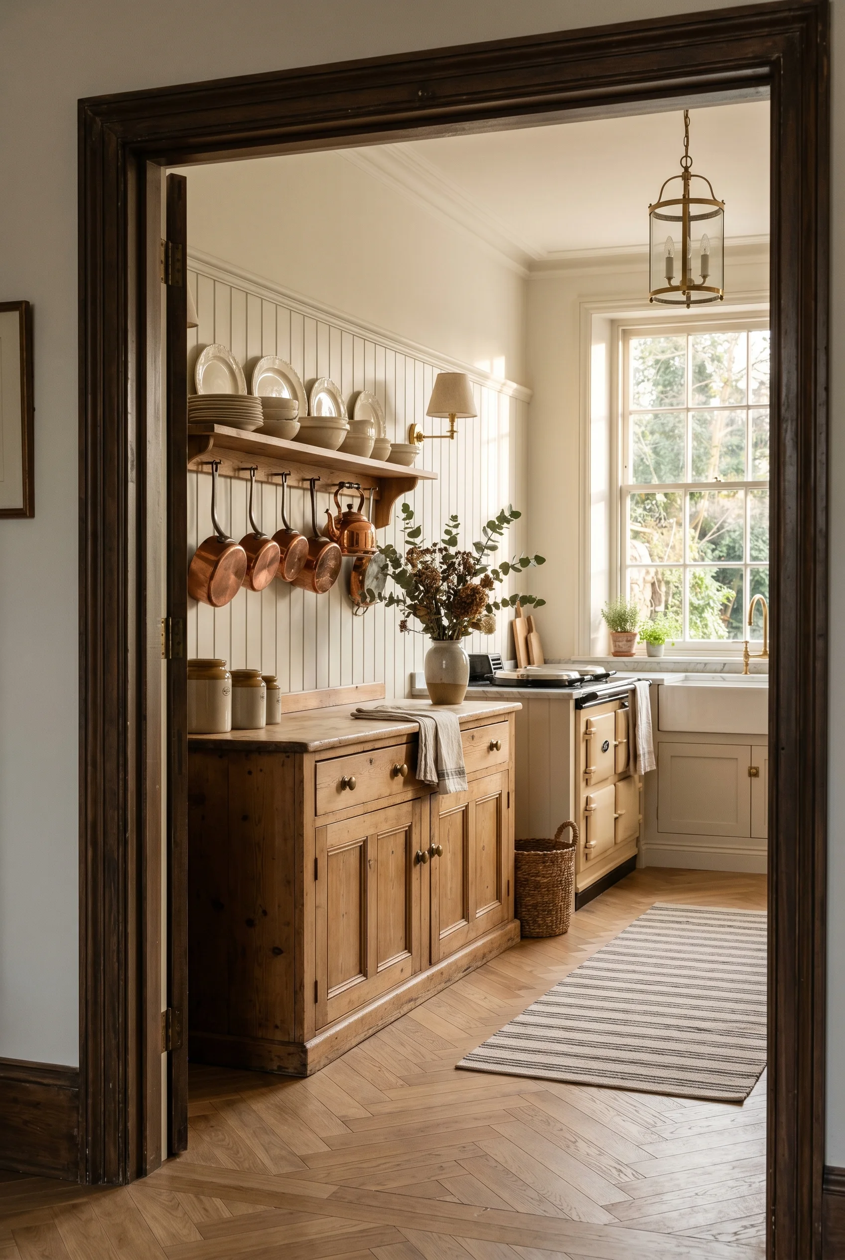 Victorian Kitchen featuring antique dresser against Cornforth White walls