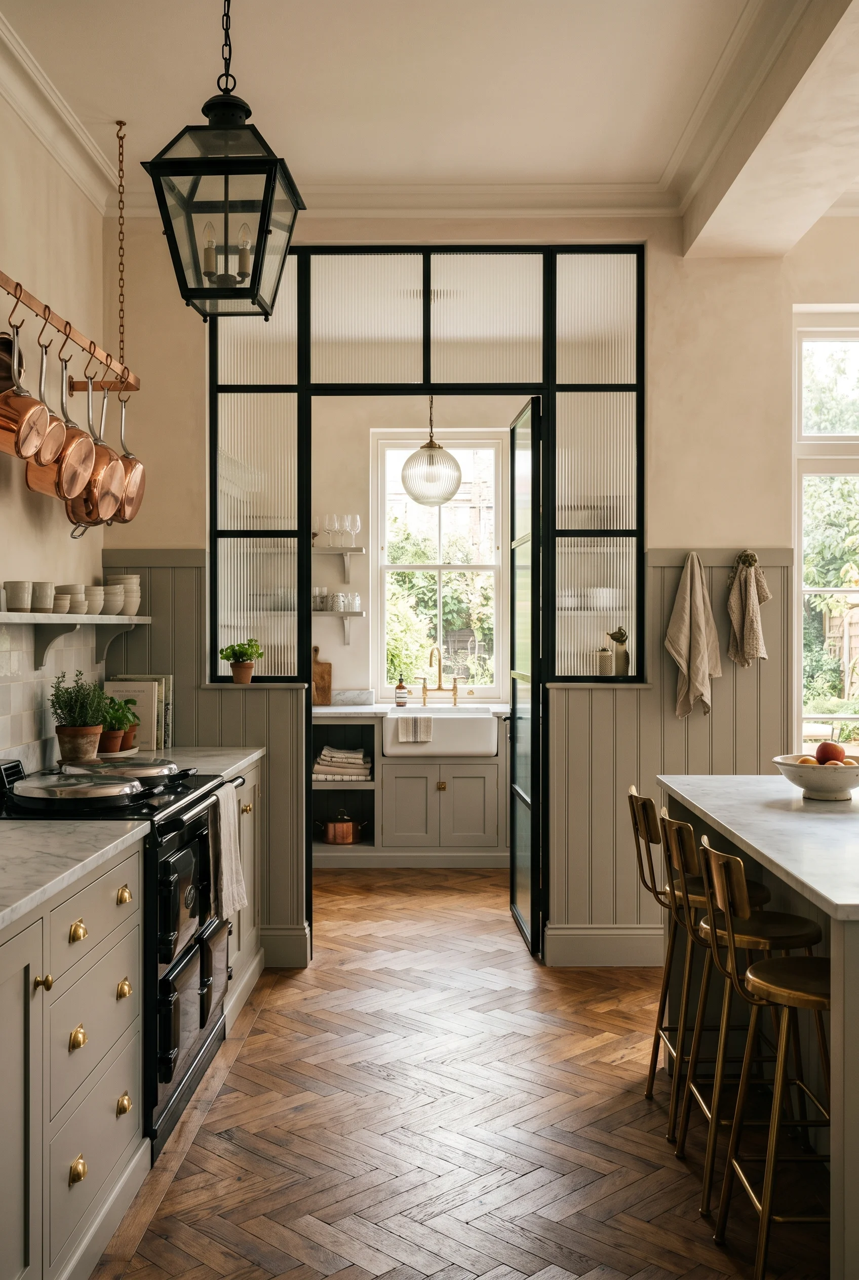 Victorian Kitchen featuring painted lamp against Lamp Room Gray walls