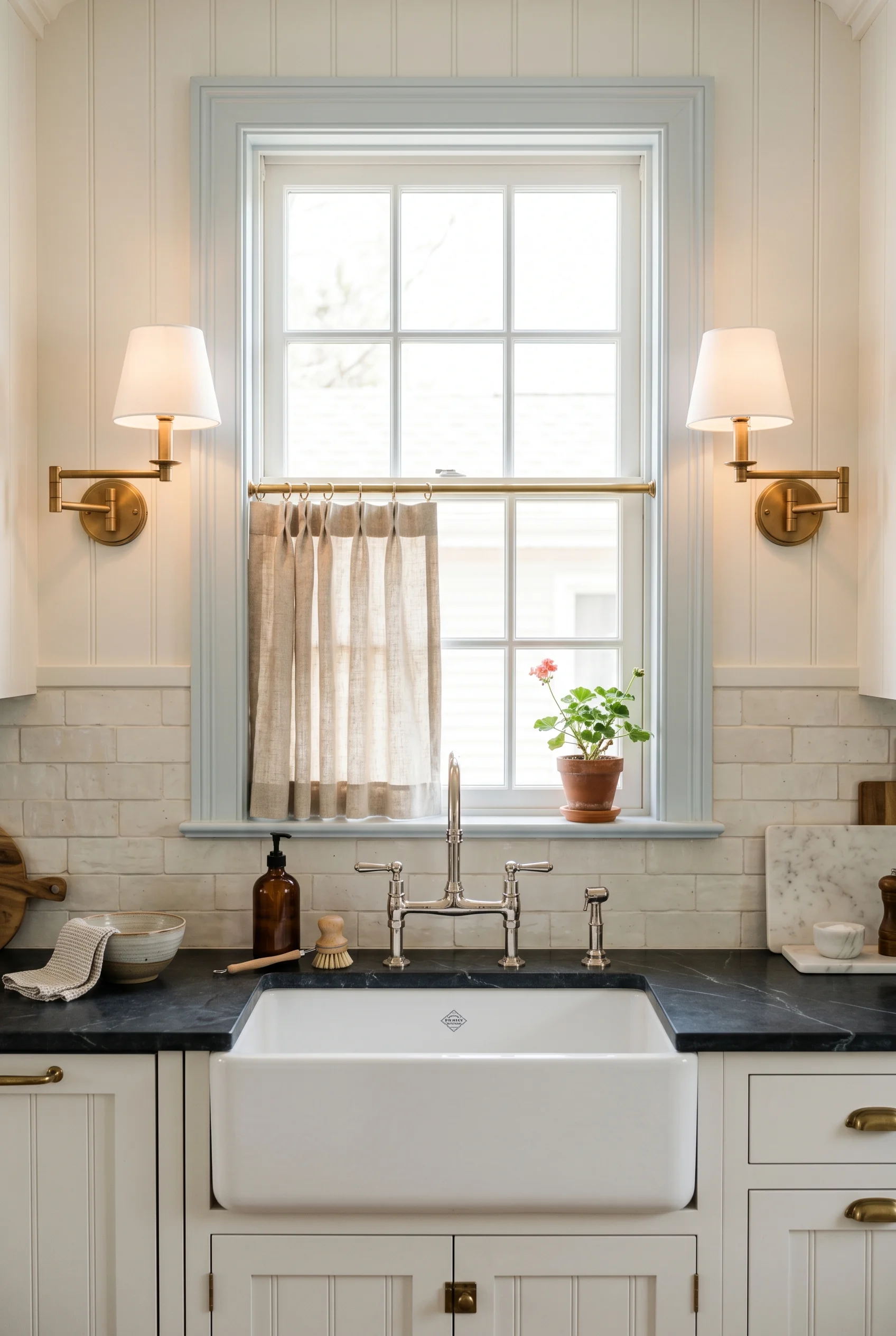 Victorian Kitchen featuring window sconce against Borrowed Light walls