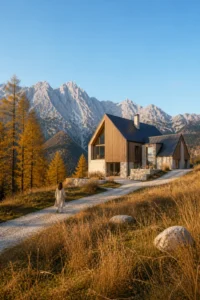 arrival master at the Slovenian Alpine House in the Julian Alps in an original fictional editorial architecture story about material, landscape, light and the calm sequence of room