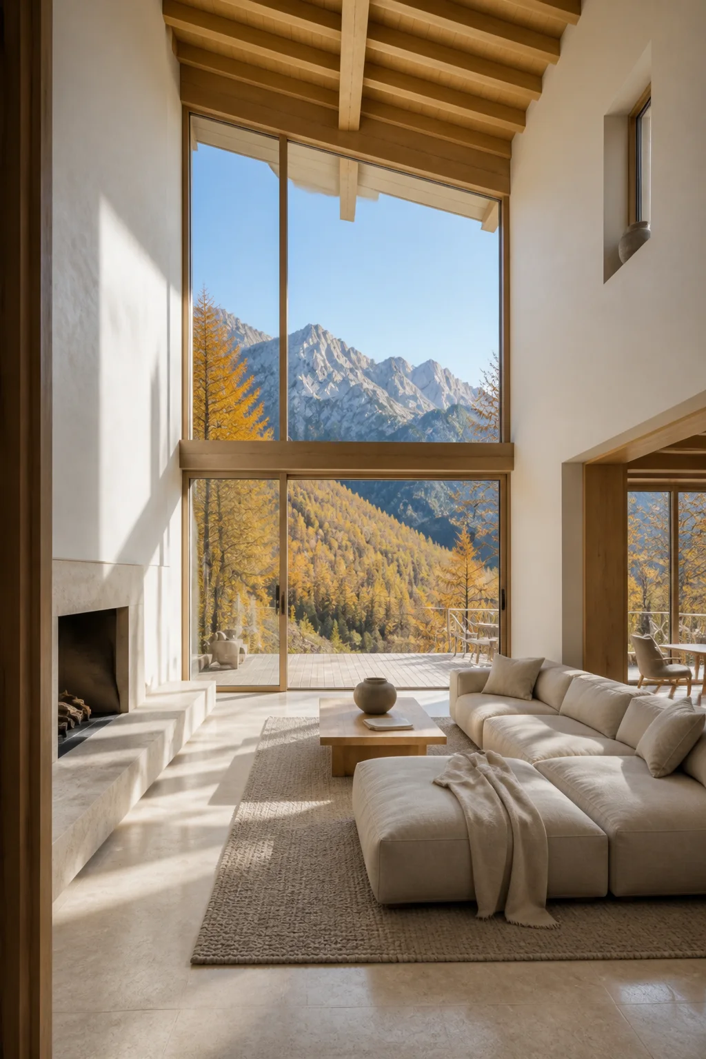 living master at the Slovenian Alpine House in the Julian Alps in an original fictional editorial architecture story about material, landscape, light and the calm sequence of rooms