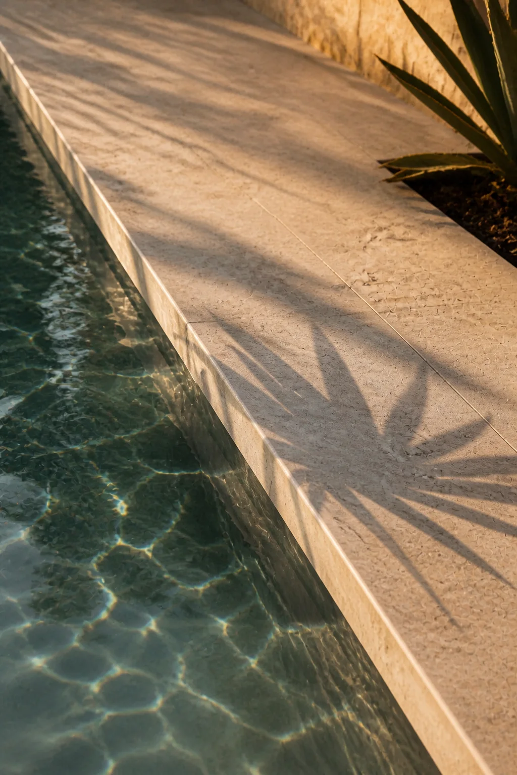 pool detail at Baja Earth House in Baja California Sur in an original fictional editorial architecture story about material, landscape, light and the calm sequence of rooms........