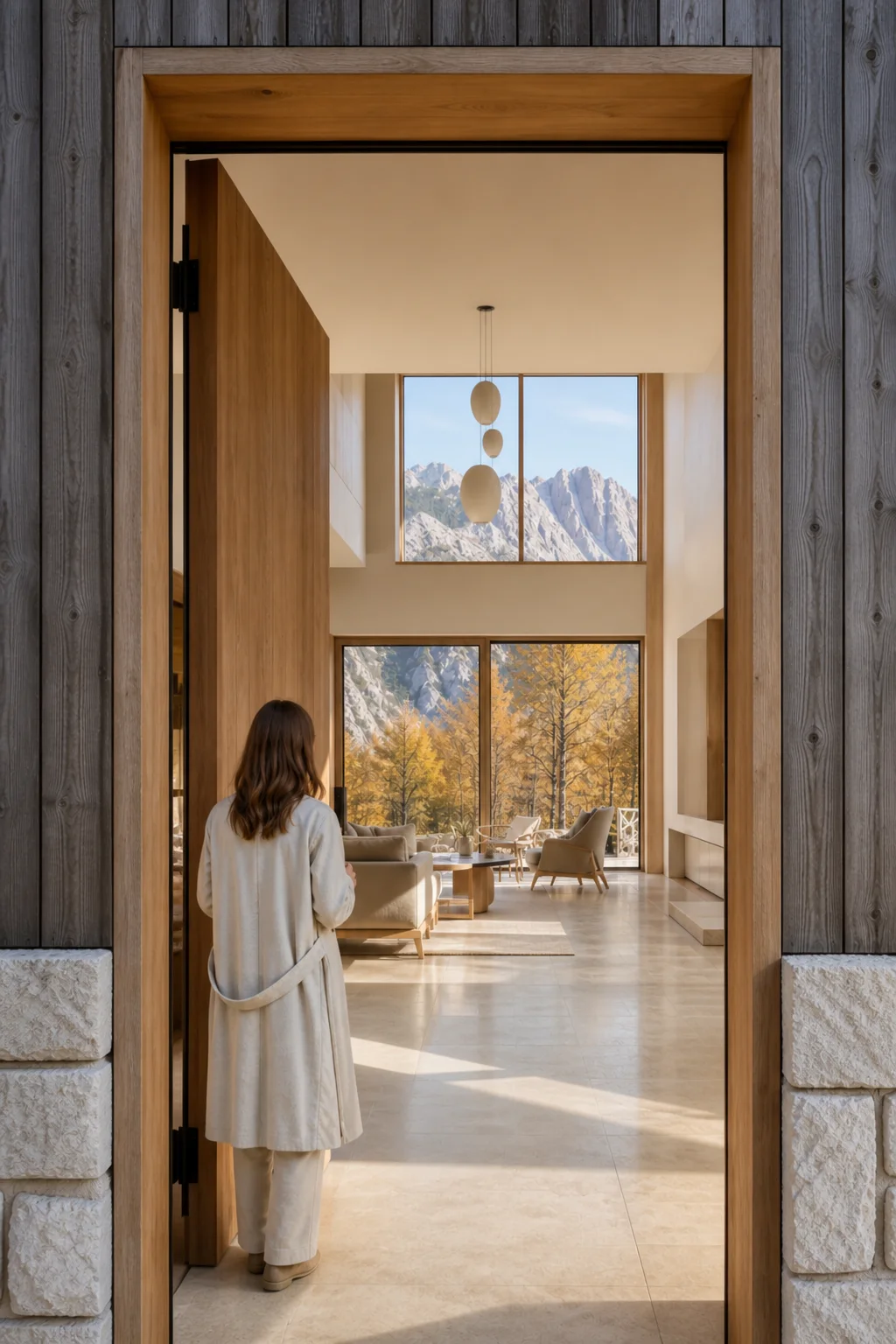 threshold master at the Slovenian Alpine House in the Julian Alps in an original fictional editorial architecture story about material, landscape, light and the calm sequence of ro