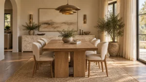 Organic dining room with intentional decor.