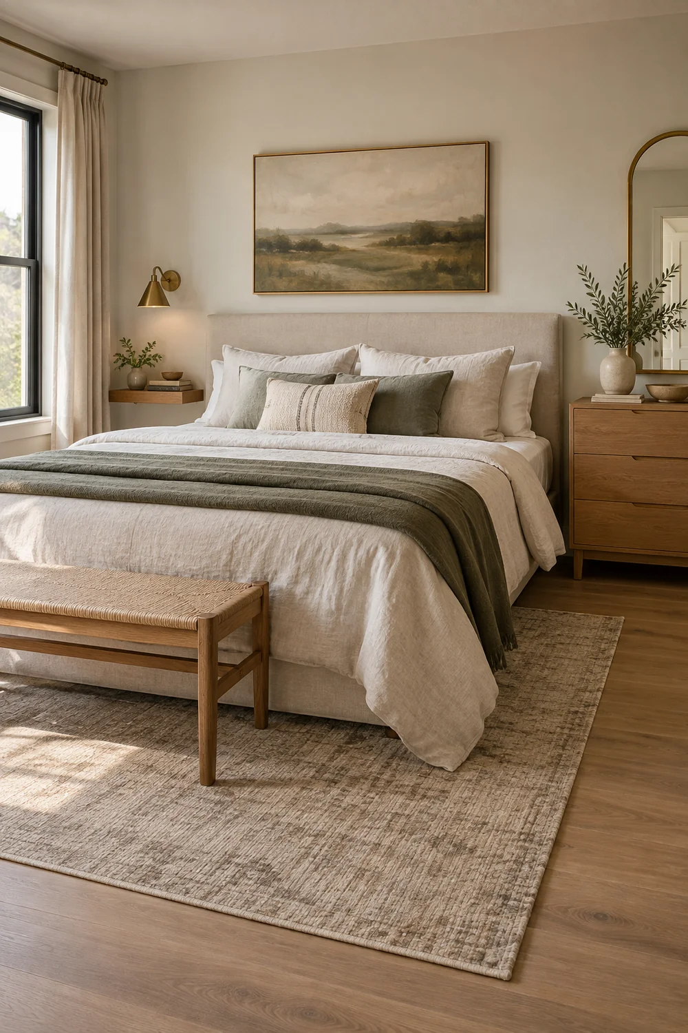 Bedside shelf and drawer with separate lamps in a shared room
