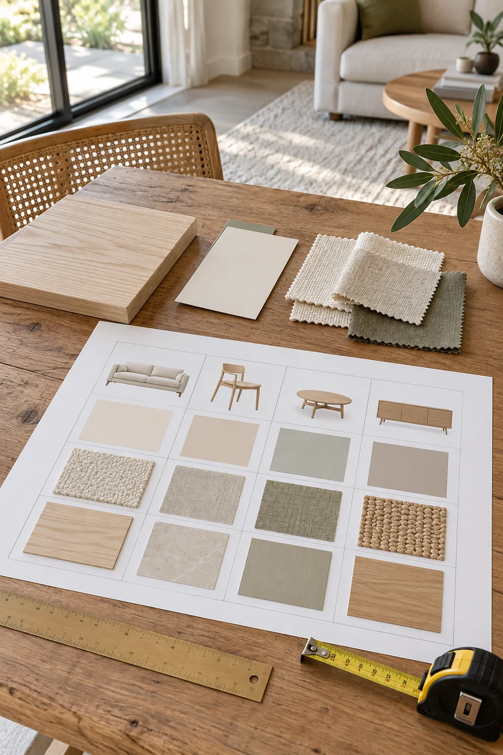 Blank furniture schedule with paint and fabric samples