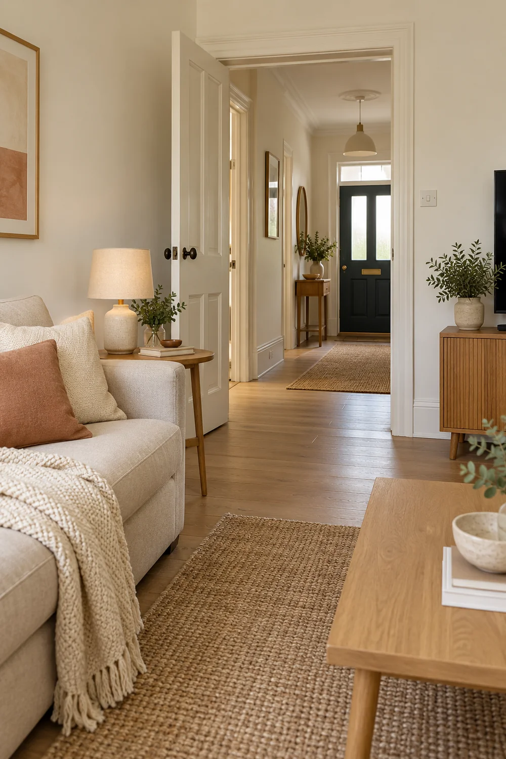 Clear route from the sofa toward the living room door
