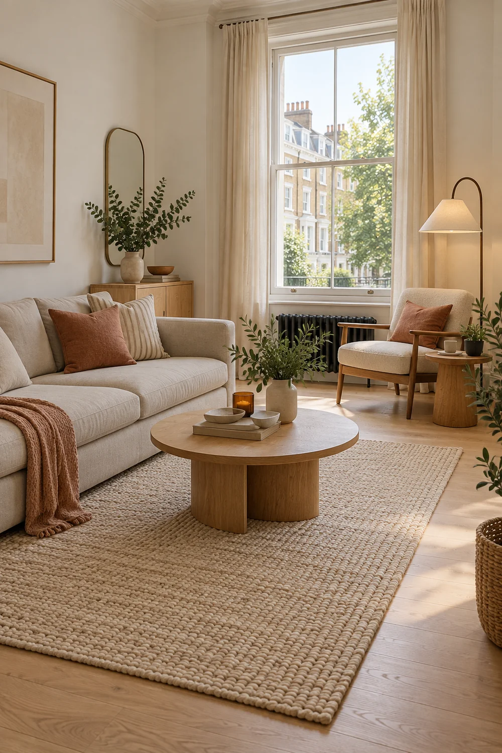 Floor lamp beside a reading chair in a rental living room