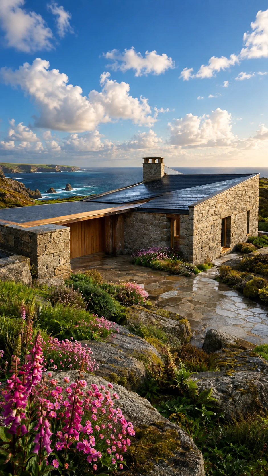 Granite coastal cottage on the West Penwith headland above vivid Atlantic water