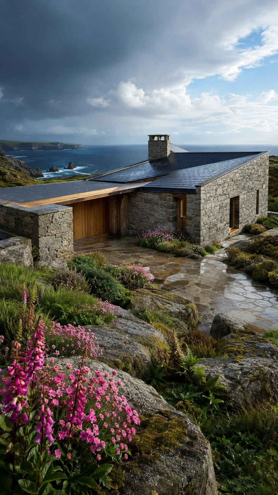 Granite cottage above vivid Atlantic water