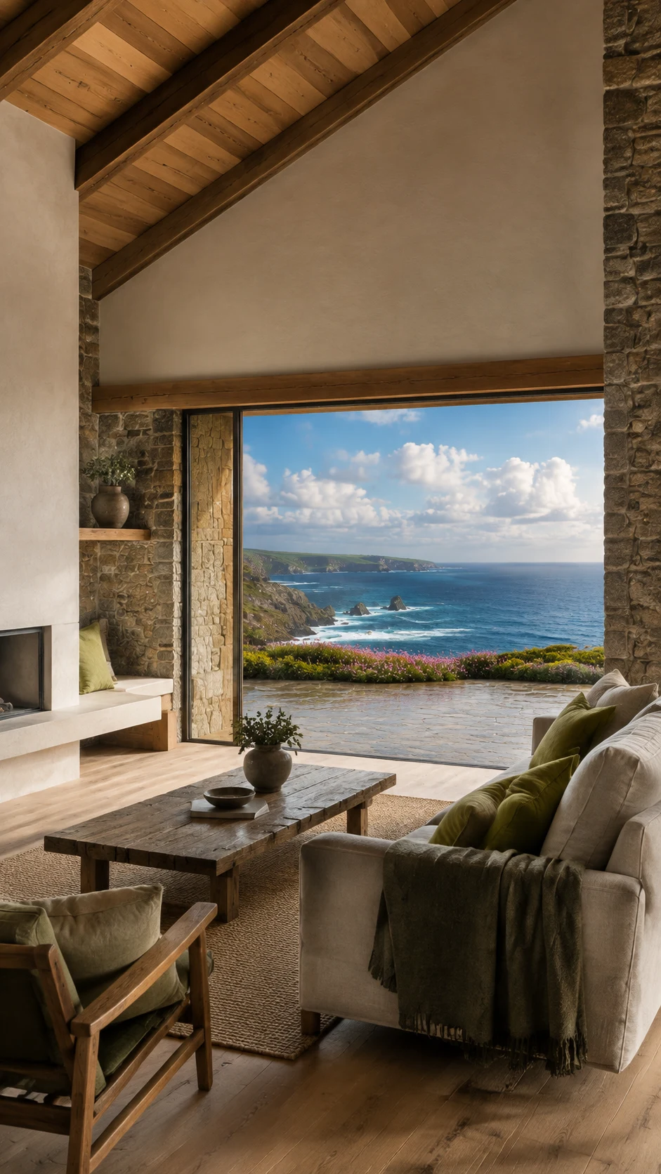 Granite living room framing the Atlantic