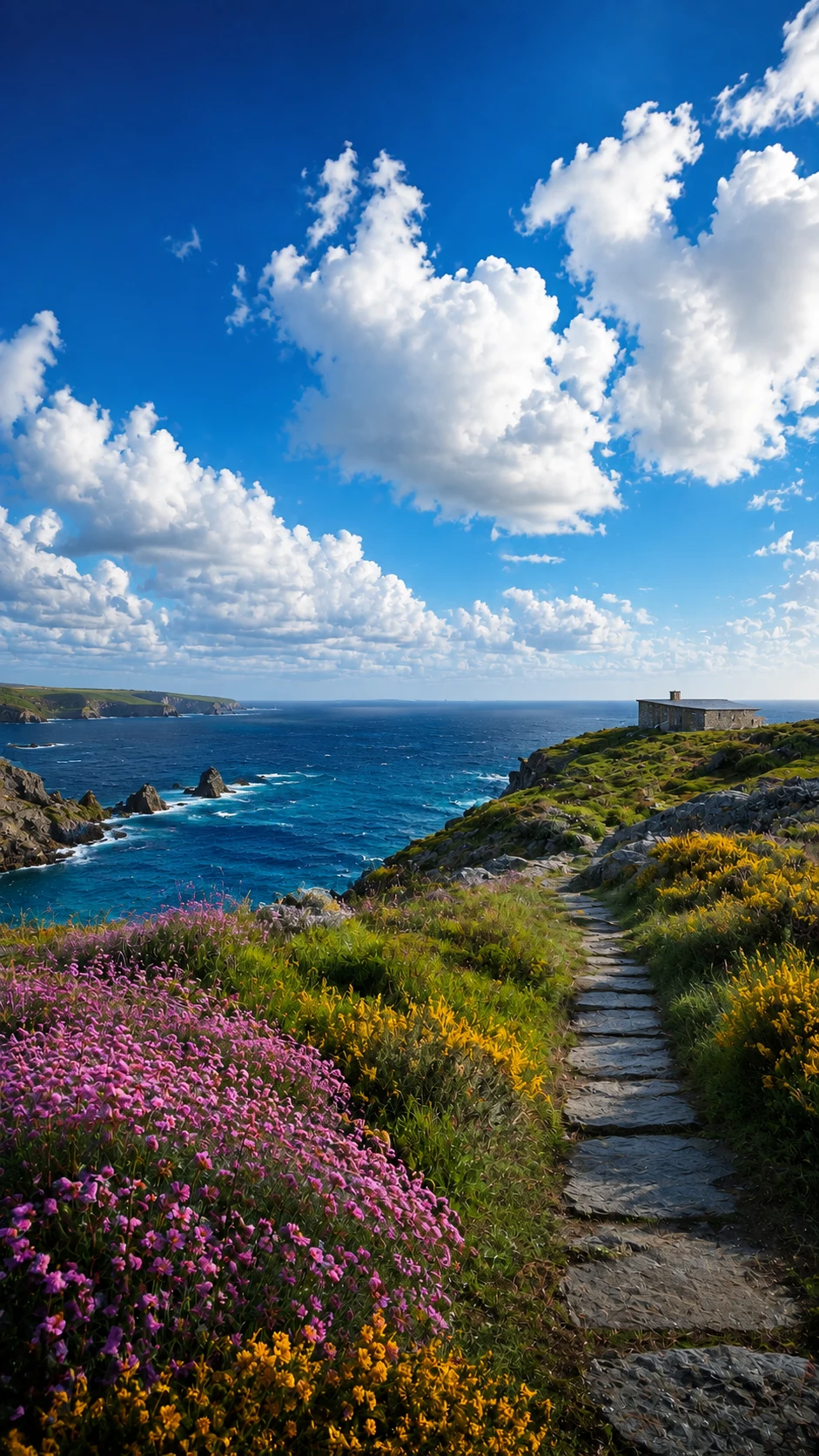 Headland path through pink sea thrift