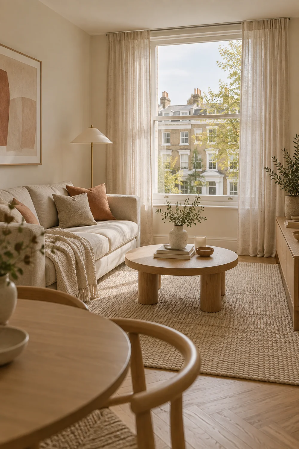 Light woven curtains on an existing living room track