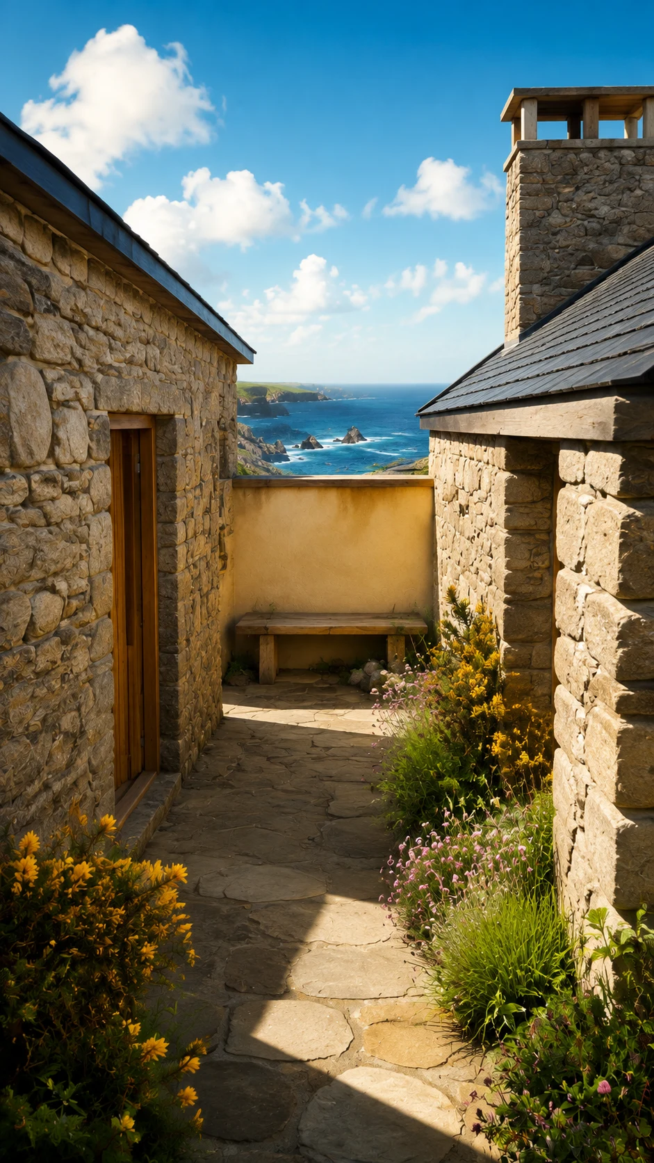 Narrow granite approach to the West Penwith coastal cottage