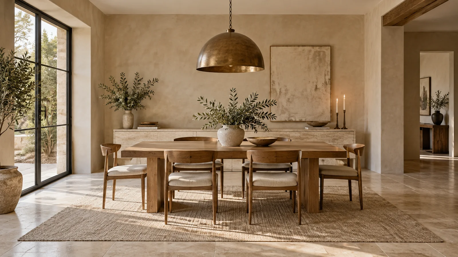 Planned organic modern dining room with clear circulation.