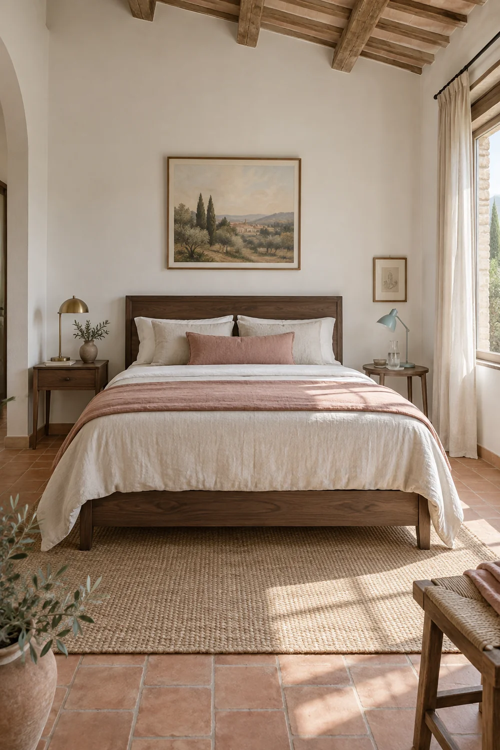 Double Italian guest bedroom with useful lighting and water on both sides of the bed