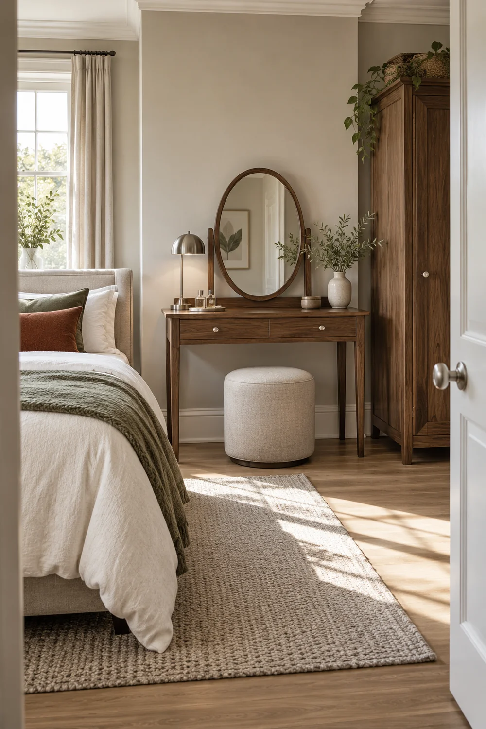 Bedroom vanity table stool mirror and lamp tested together