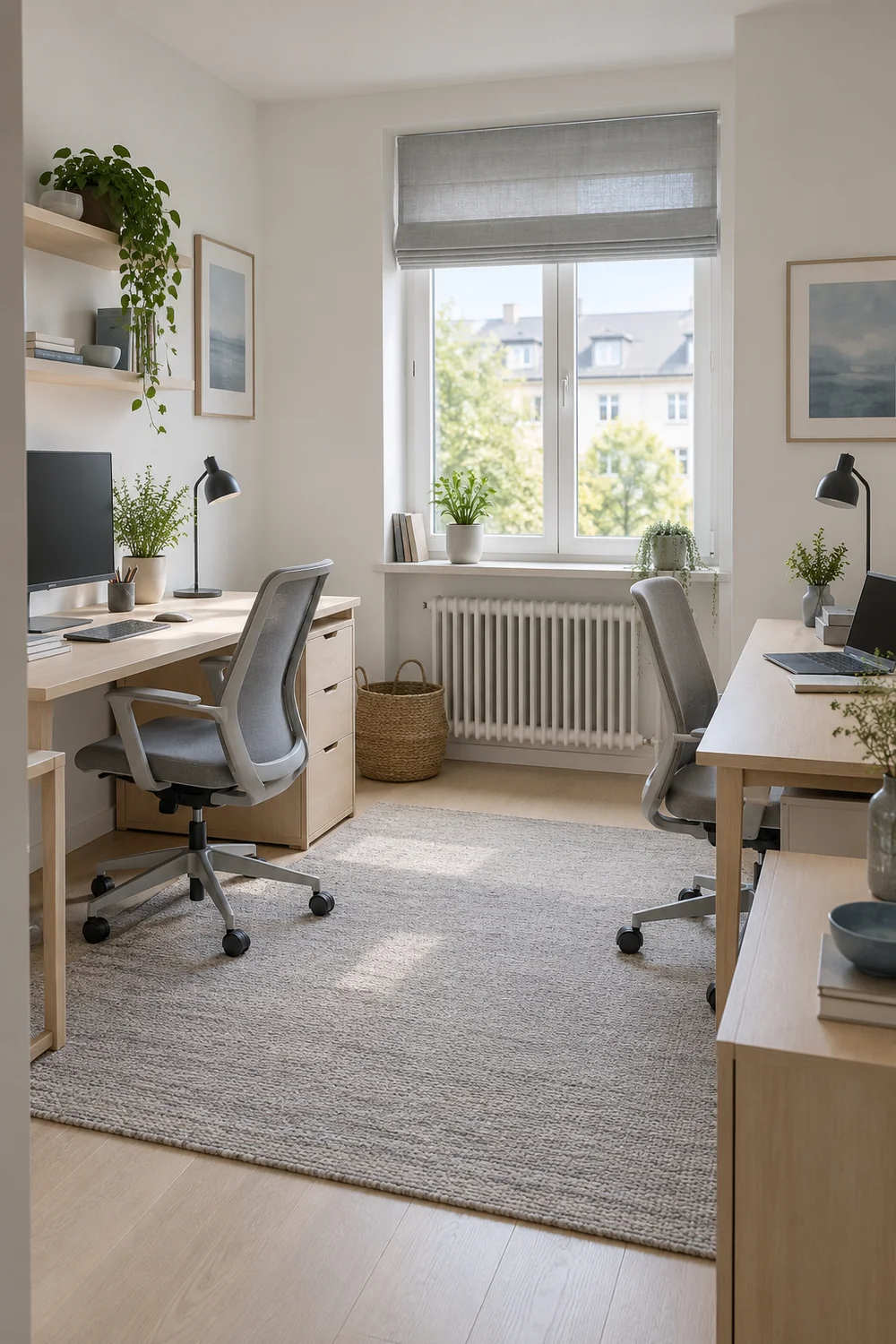 Calm finished home office with two ready to use birch desks