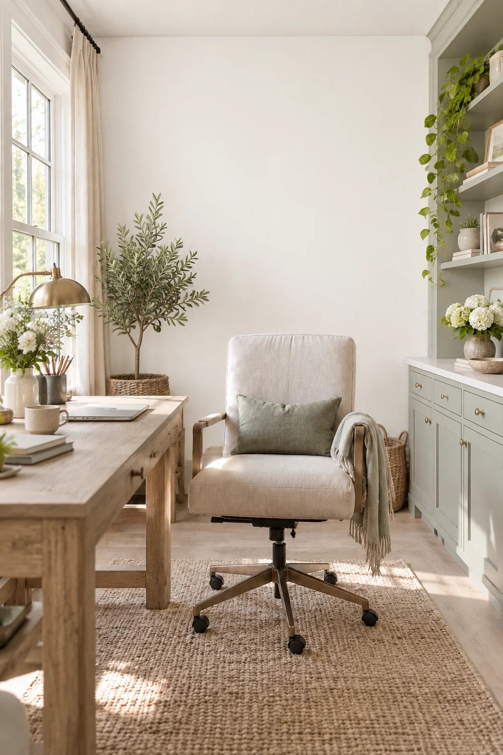 Office chair with a calm chalk wall behind it for private calls