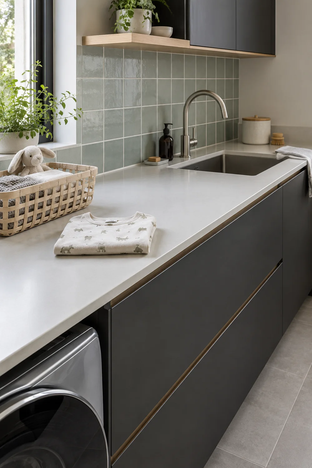 Pale folding counter with an eased edge and a folded cotton top
