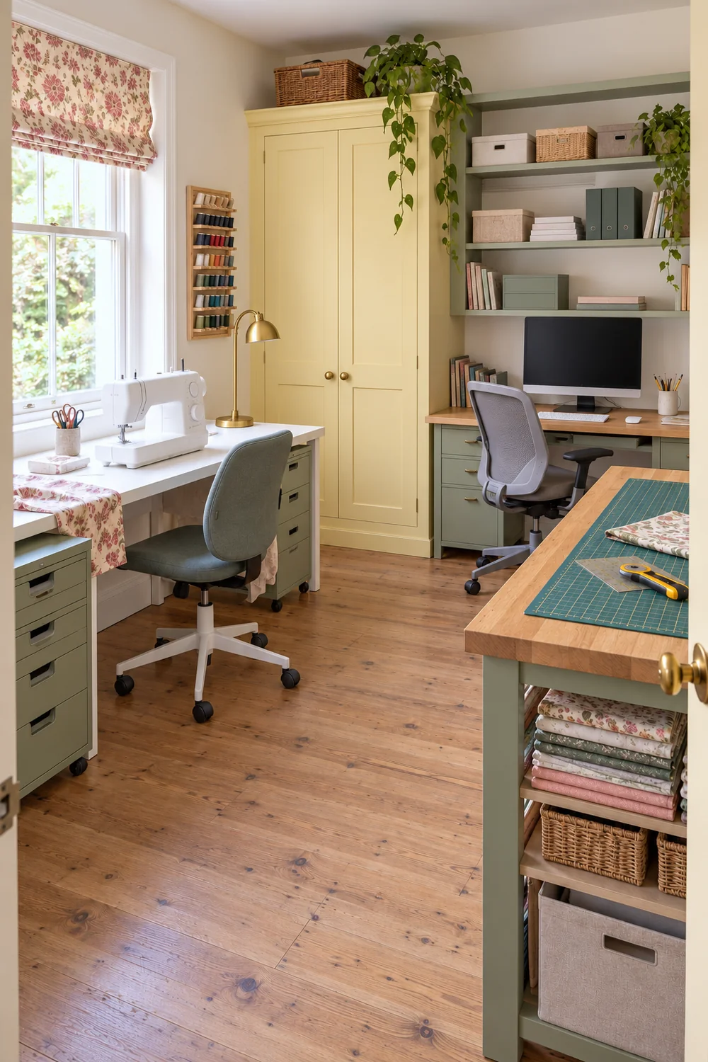 Sewing station and computer desk with a separate cutting surface