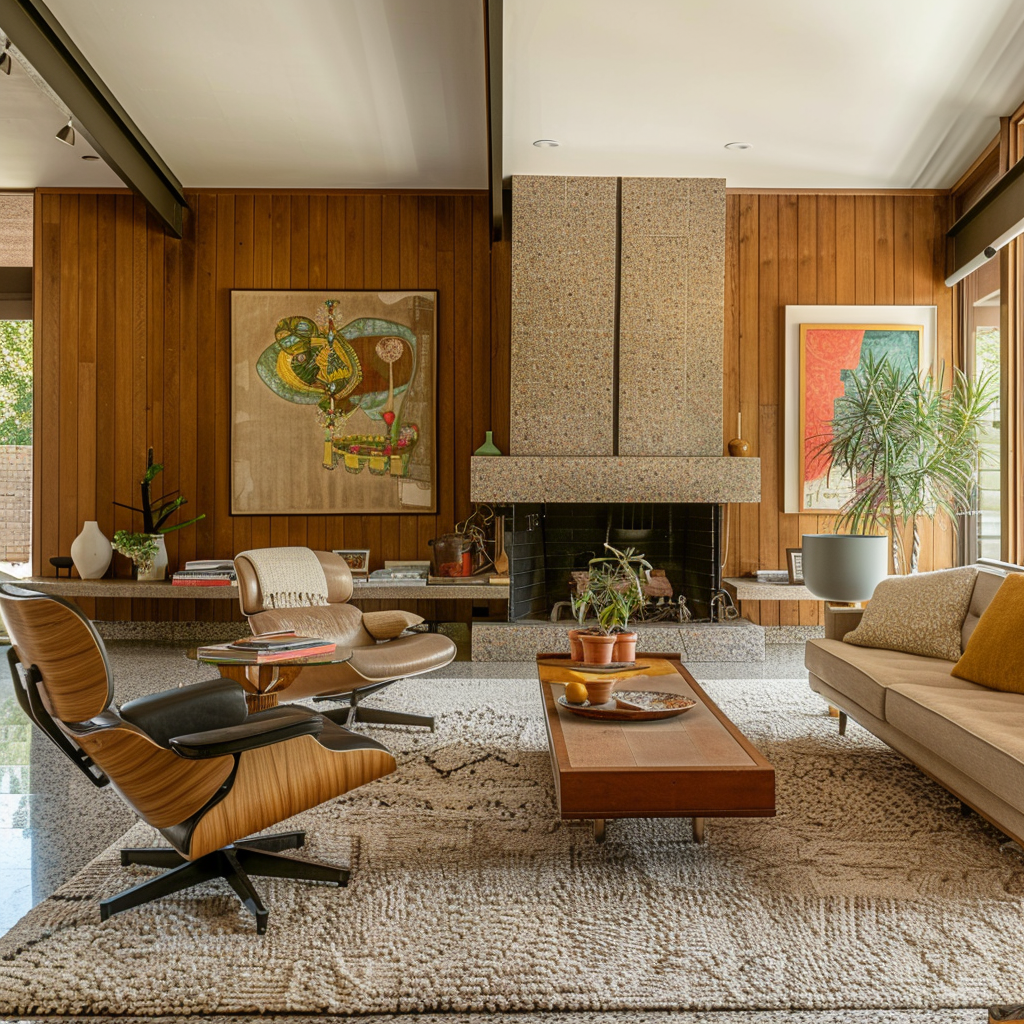 A classic mid-century modern interior with a refined color palette and timeless design elements, showcasing the enduring appeal of the style4
