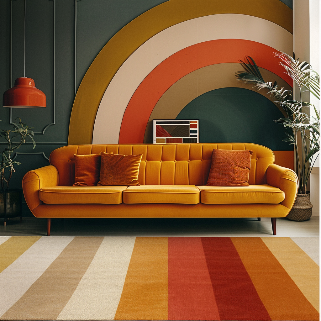 A color palette showcasing the core mid-century modern hues/ bold primary colors, neutral foundations, and earthy tones2