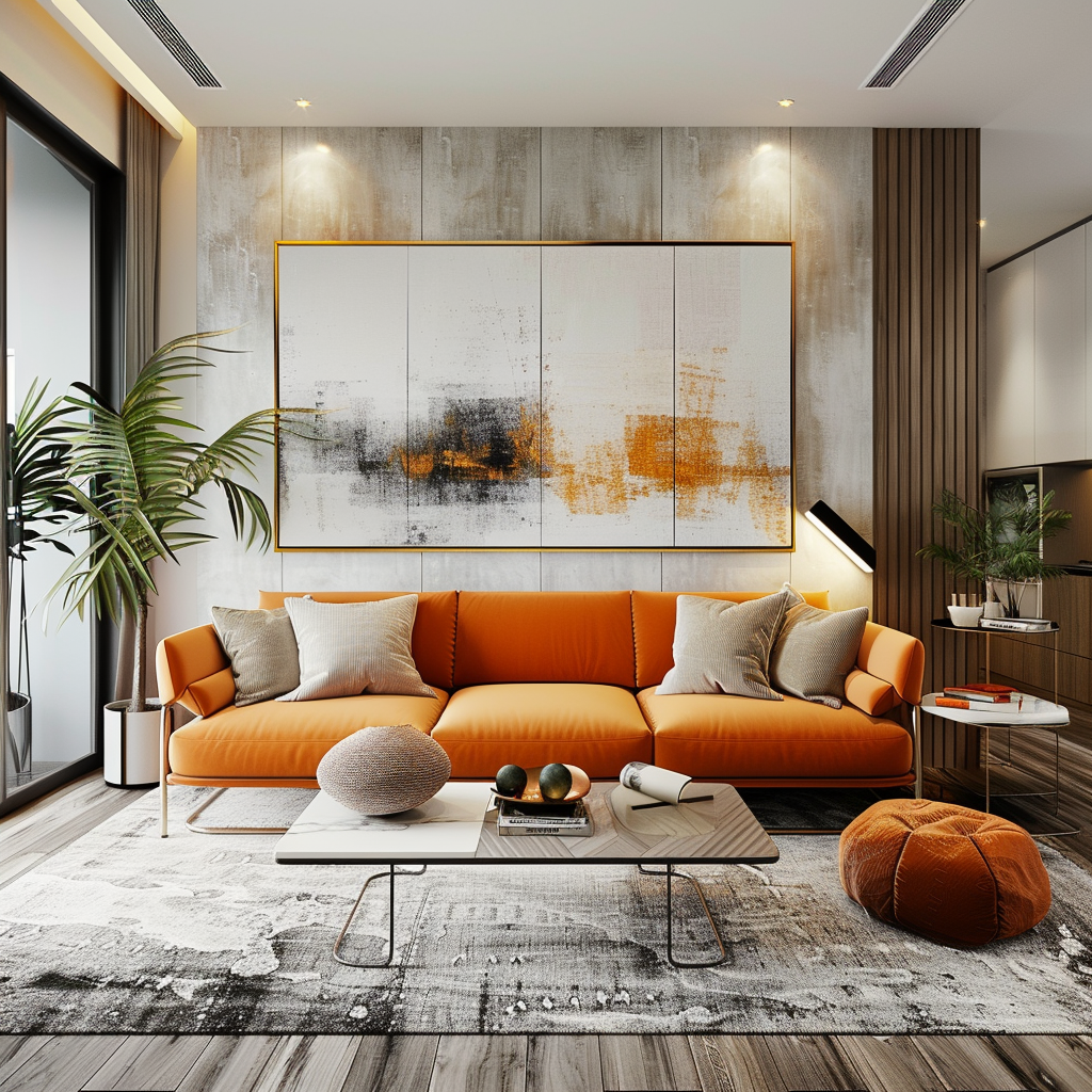 A contemporary living space that seamlessly incorporates mid-century modern color principles, creating a timeless and stylish atmosphere4