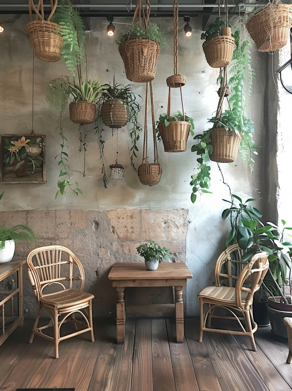 Casual, relaxed modern boho dining room with floor cushions and poufs